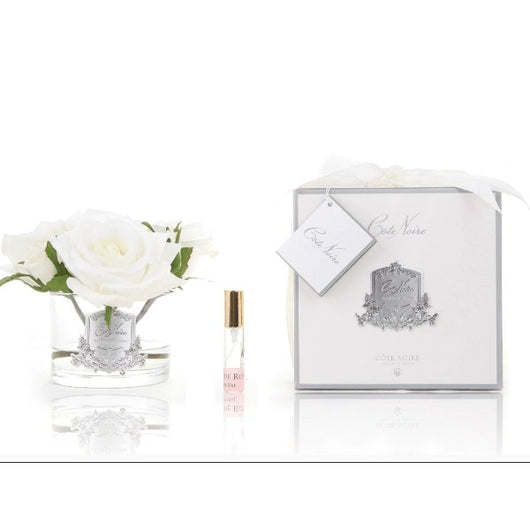 Côte Noire - Bouquet Cinq Roses - Blanche- Verre Clair - Sensaura