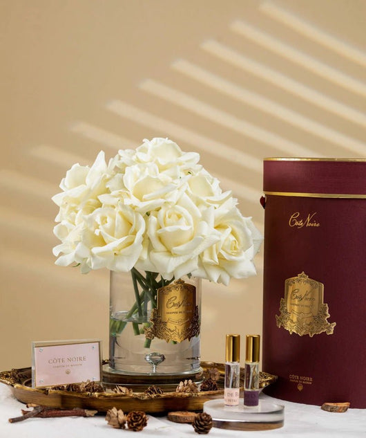 Cote Noire - Bouquet de douze Roses -Champagne- Verre Transparent - Sensaura